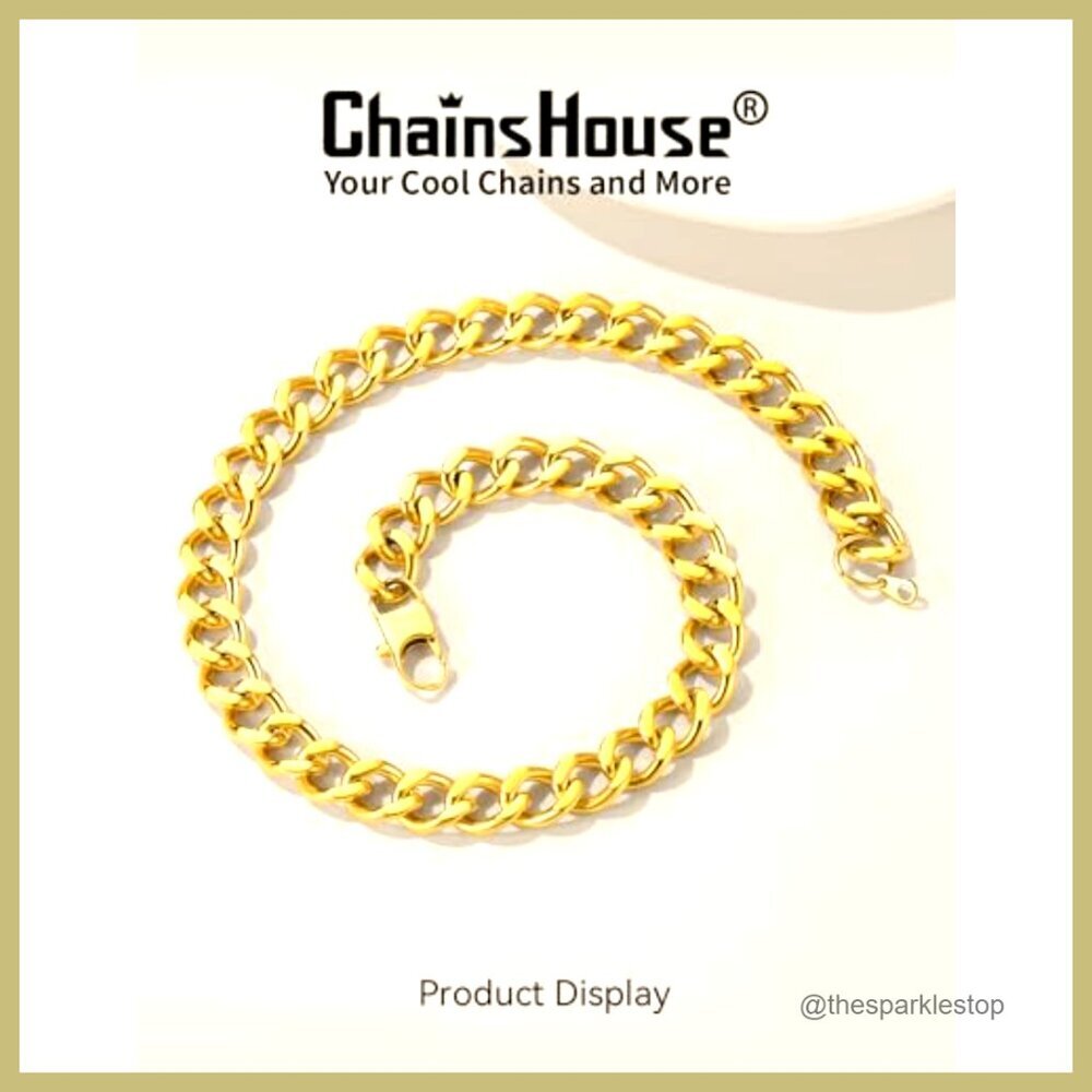 Chunky Gold Plated Stainless Steel Cuban Link Choker Necklace - Picture 3 of 7